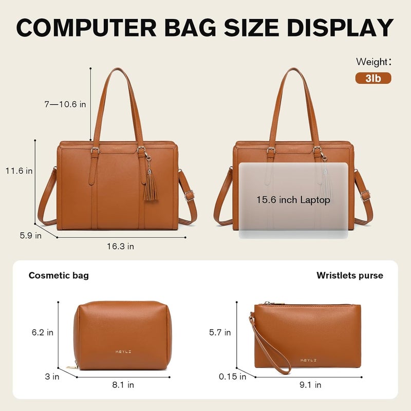 Keyli 4pc Sets Laptop Bag for Women Large Leather Laptop Briefcase with USB Charging Port Computer Shoulder tote Bags Purse - Image 2